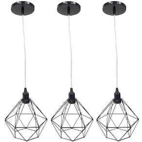 Kit 3 Pendente Aramado Diamante Luminárias Lustre Cabo Cristal P Teto Retrô Agp Ilumini Industrial
