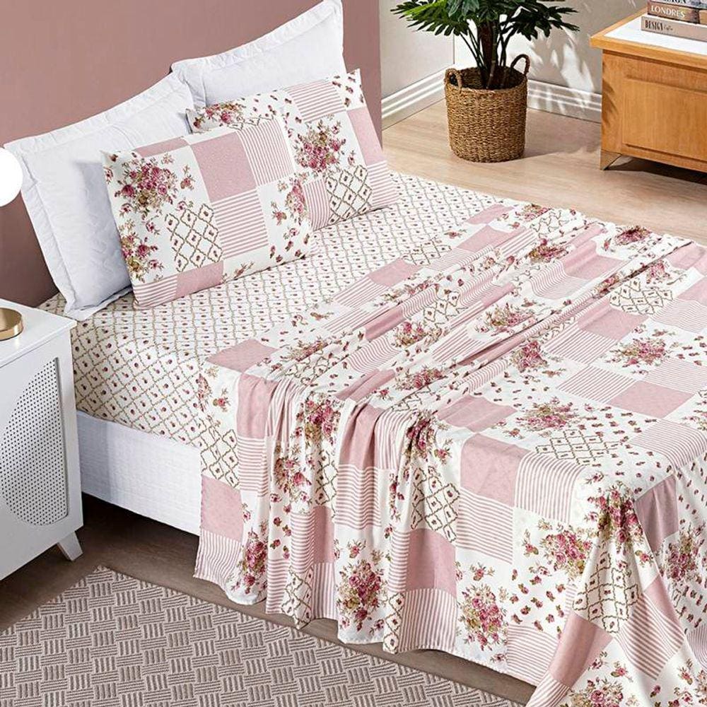 Jogo de Lençol Queen Bouti Estampado 4 Peças - Rosa Matura