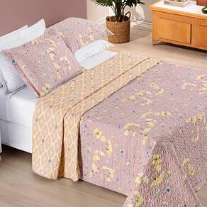 Colcha Queen Bouti Estampada Dupla Face 3 Peças - Lavanda