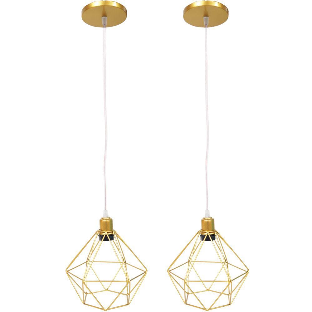 Kit 2 Pendente Aramado Diamante Luminárias Lustre Cabo Cristal P Teto Retrô Agp Ilumini Industrial