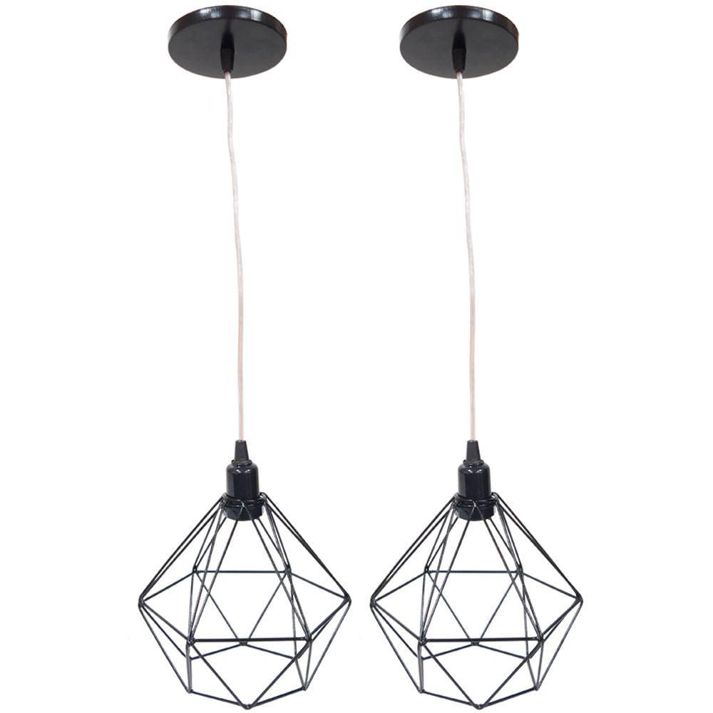 Kit 2 Pendente Aramado Diamante Luminárias Lustre Cabo Cristal P Teto Retrô Agp Ilumini Industrial