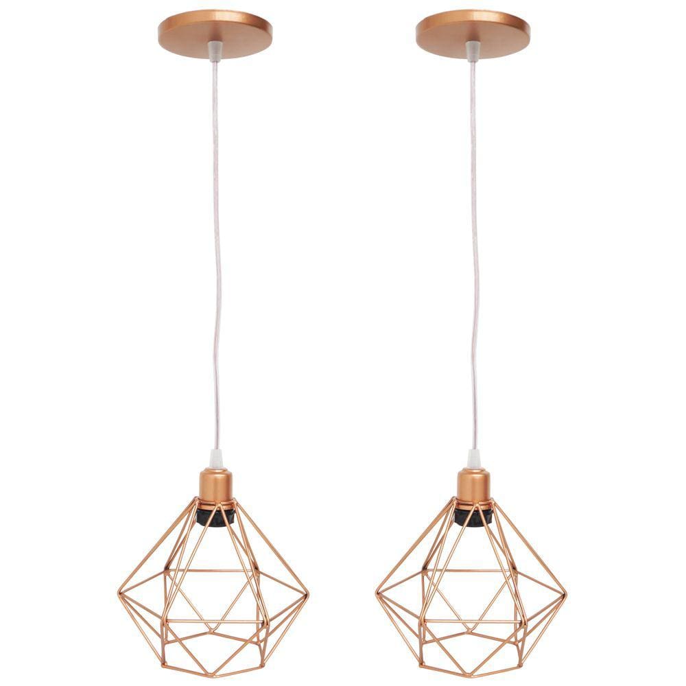 Kit 2 Pendente Aramado Diamante Luminárias Lustre Cabo Cristal P Teto Retrô Agp Ilumini Industrial