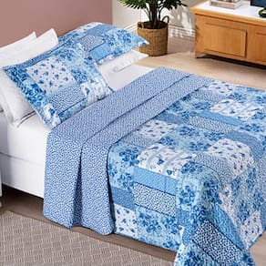 Colcha Queen Bouti Estampada Dupla Face 3 Peças - Azul Sereno