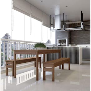 Conjunto Mesa 160cm 2 Bancos em Madeira Maciça Ultron Madeira