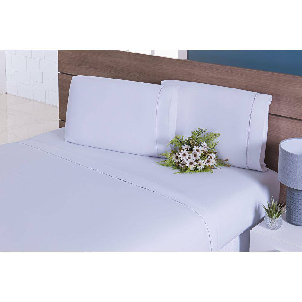 Jogo Lençol 3 Peças Cama Viúva 1,98mx1,08mx30cm 100% Algodão 200 Fios Ponto Palito Branco