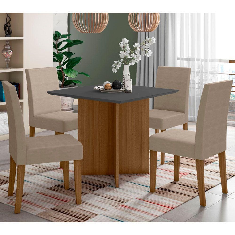 Conjunto Sala de Jantar Quadrada Mesa Helo 90cm e 04 Cadeiras Josi Poliman Móveis