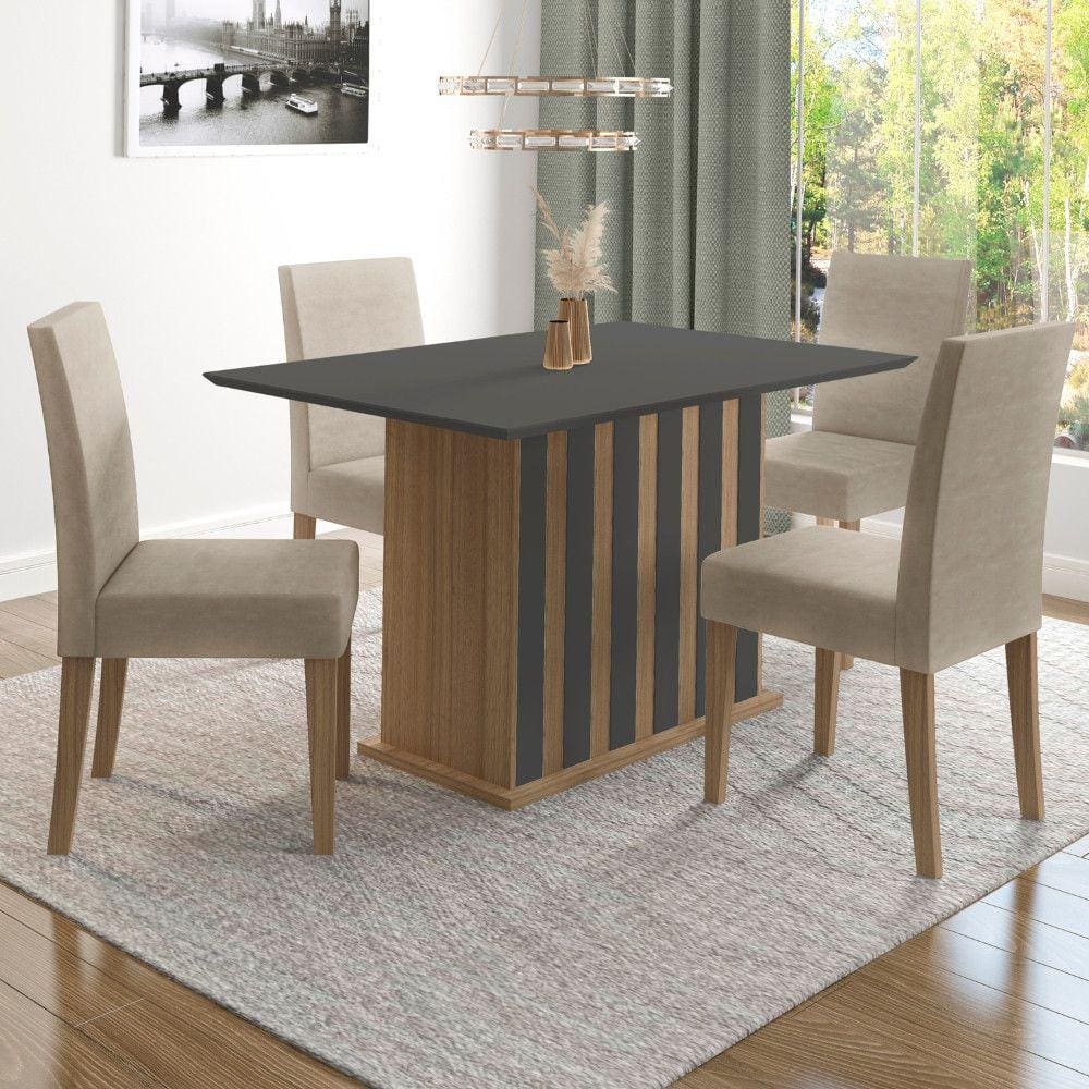 Conjunto Sala de Jantar Retangular Mesa Amalia 136cm e 04 Cadeiras Josi Poliman