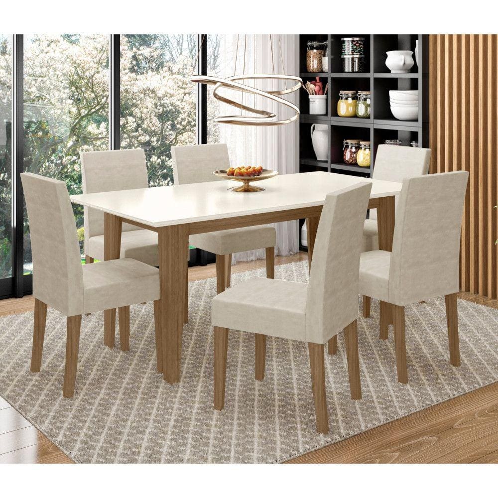 Conjunto Sala de Jantar Retangular Mesa Liz 160cm e 06 Cadeiras Josi Poliman Móveis