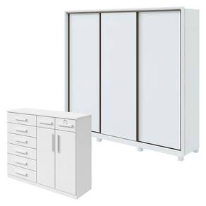 Guarda Roupa Spazio 270 com Pés e Cômoda Toronto Branco Brilho - Lopas
