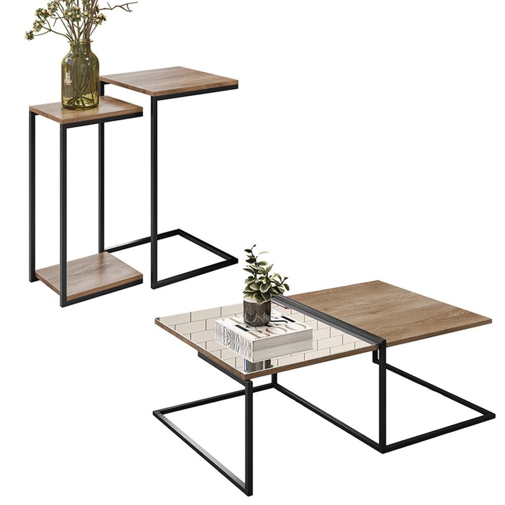 Mesa De Centro E 2 Mesas Laterais Aurum Demoliçao Preto DHom