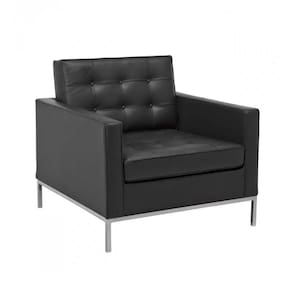 Poltrona Florence Knoll Cromado Em Couro Natural Preto Cor Preto