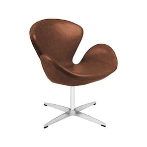Poltrona Swan Couro Natural Marrom Base Alumínio Giratória Cor Marrom