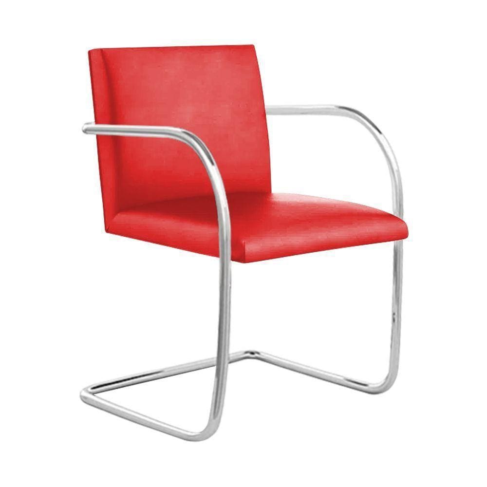 Cadeira Brno Para Escritório Couro Sintético Vermelho Tubular Cromada Cor Vermelho