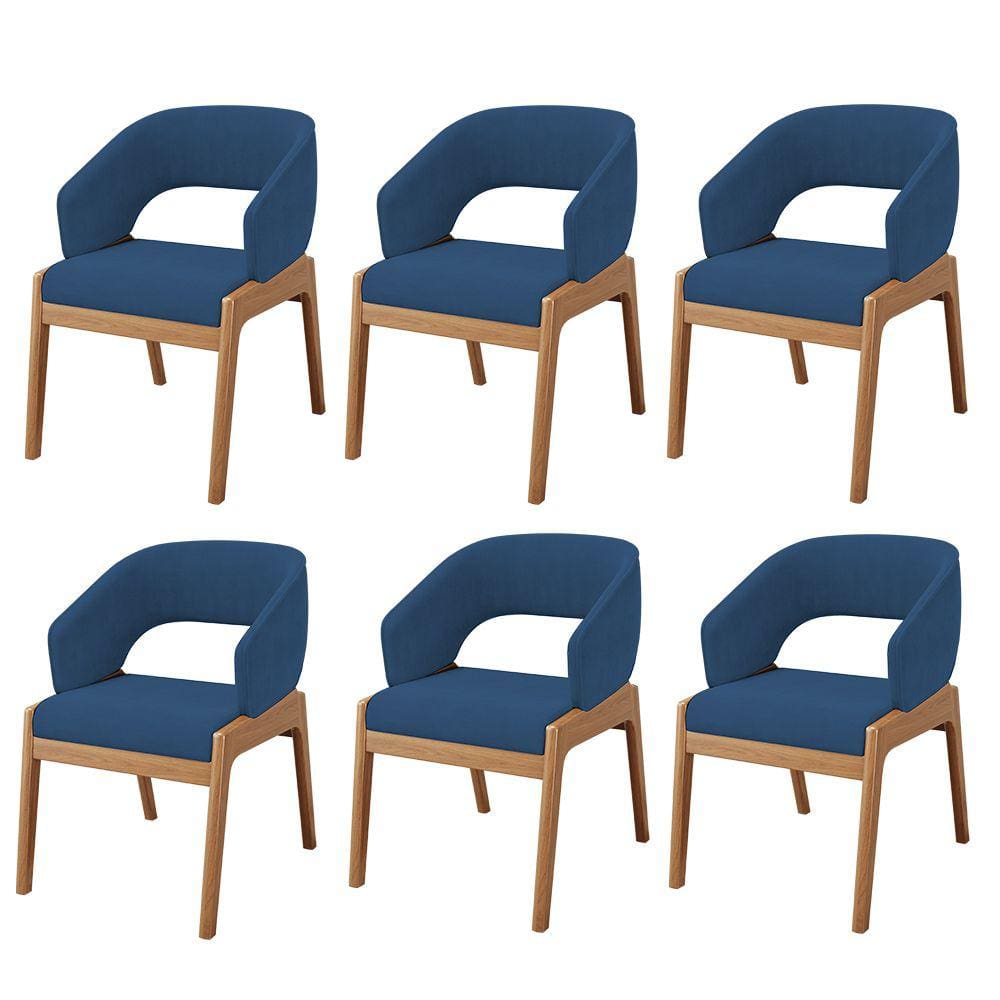 Kit 06 Cadeiras de Jantar e Estar Living Estofada Lince L02 Suede Azul Marinho - Lyam Decor