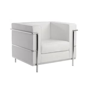 Poltrona Le Corbusier Cromado Em Couro Natural Branco Cor Branco