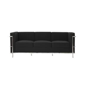 Sofa Le Corbusier 3 Lugares Cromado Em Couro Natural Preto Cor Preto