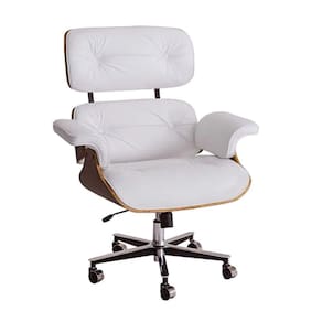Poltrona Charles Eames Office Exec Couro Natural Branco Cor Branco