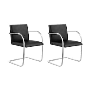Kit 2 Cadeiras Brno Couro Natural Preto Tubular Cromada Cor Preto