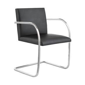 Cadeira Brno Para Escritório Couro Sintético Preto Tubular Cromada Cor Preto
