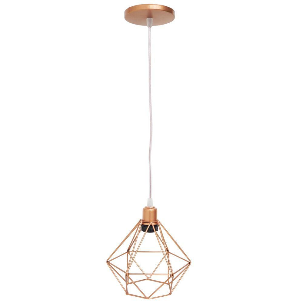Pendente Aramado Diamante Luminária Lustre Luxo P Cabo Cristal Teto Retrô Cobre Rose Gold Industrial