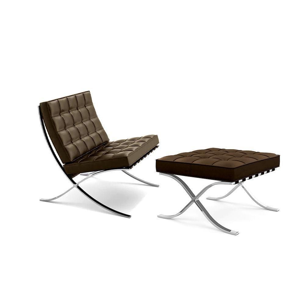 Poltrona Barcelona Com Puff Couro Ecológico Inox Marrom Cor Marrom