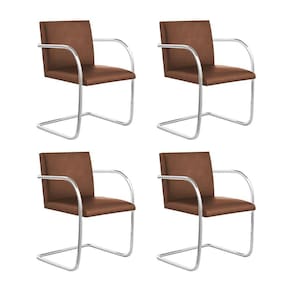 Kit 4 Cadeiras Brno Para Escritório Couro Sintético Marrom Tubular Cromada Cor Marrom