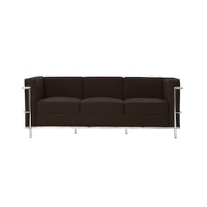 Sofa Le Corbusier De 3 Lugares Cromado Em Sintético Marrom Cor Marrom