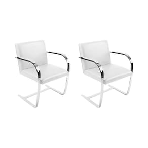 Kit 2 Cadeiras Brno Couro Natural Branco Barra Chata Cromada Cor Branco