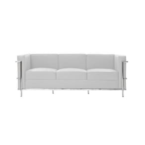 Sofa Le Corbusier 3 Lugares Inox Em Couro Natural Branco Cor Branco
