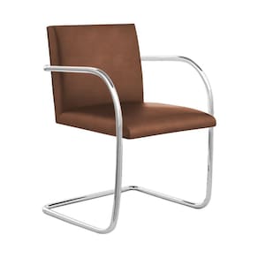 Cadeira Brno Para Escritório Couro Sintético Marrom Tubular Cromada Cor Marrom