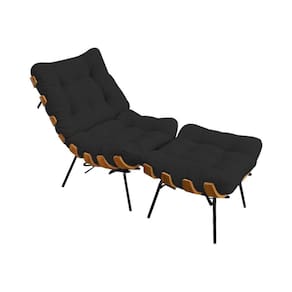 Poltrona Costela Com Puff Em Linho Preto Cor Preto