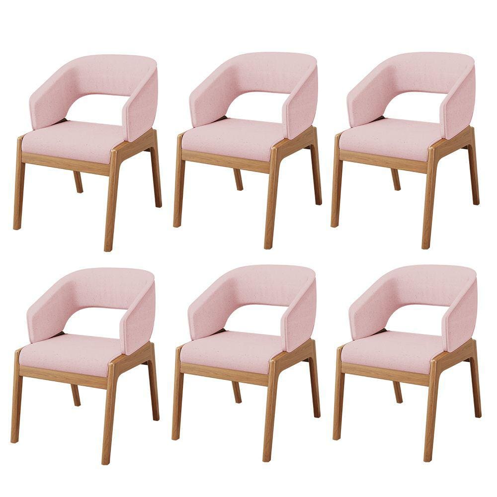 Kit 06 Cadeiras de Jantar e Estar Living Estofada Lince L02 Linho Rosê - Lyam Decor