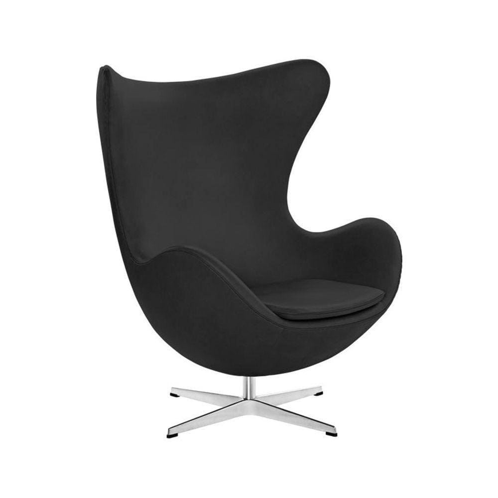 Poltrona Egg Sem Puff Base Em Alumínio Couro Natural Preto Cor Preto