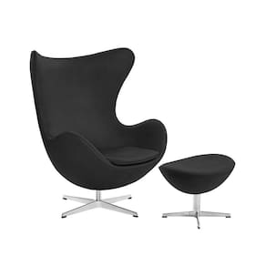 Poltrona Egg Com Puff Base Em Alumínio Couro Natural Preto Cor Preto