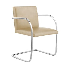 Cadeira Brno Couro Natural Bege Tubular Cromada Cor Bege