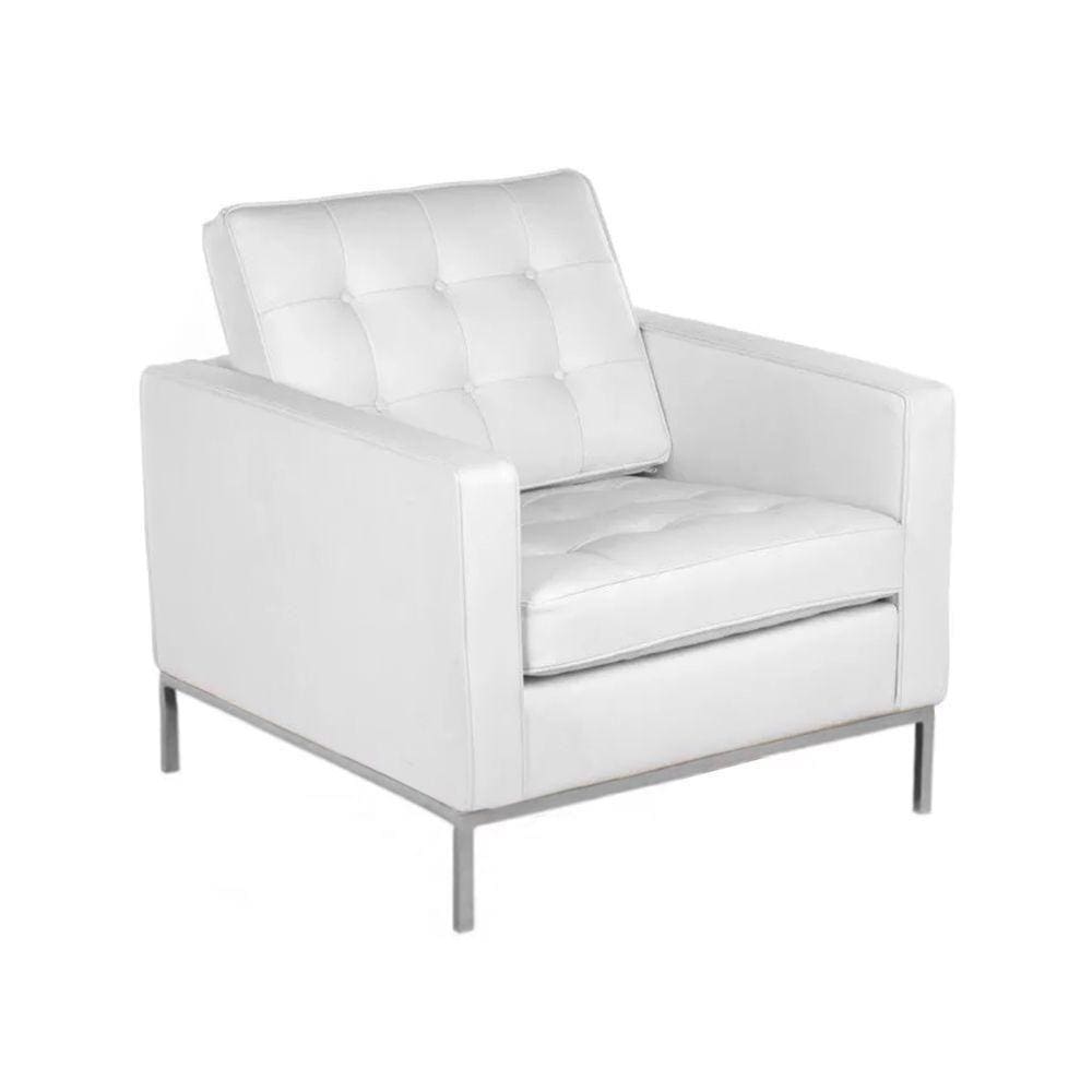 Poltrona Florence Knoll Cromado Em Couro Natural Branco Cor Branco