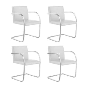 Kit 4 Cadeiras Brno Couro Natural Branco Tubular Cromada Cor Branco