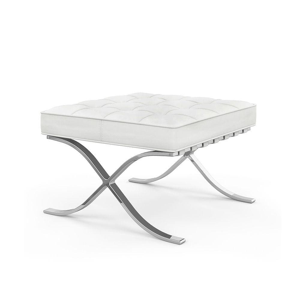 Puff Barcelona Cromado Em Couro Natural Branco Cor Branco