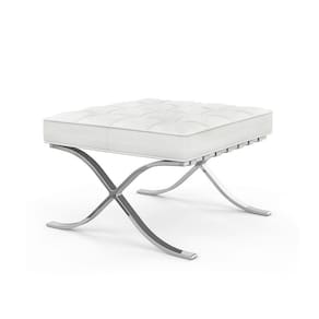 Puff Barcelona Cromado Em Couro Natural Branco Cor Branco
