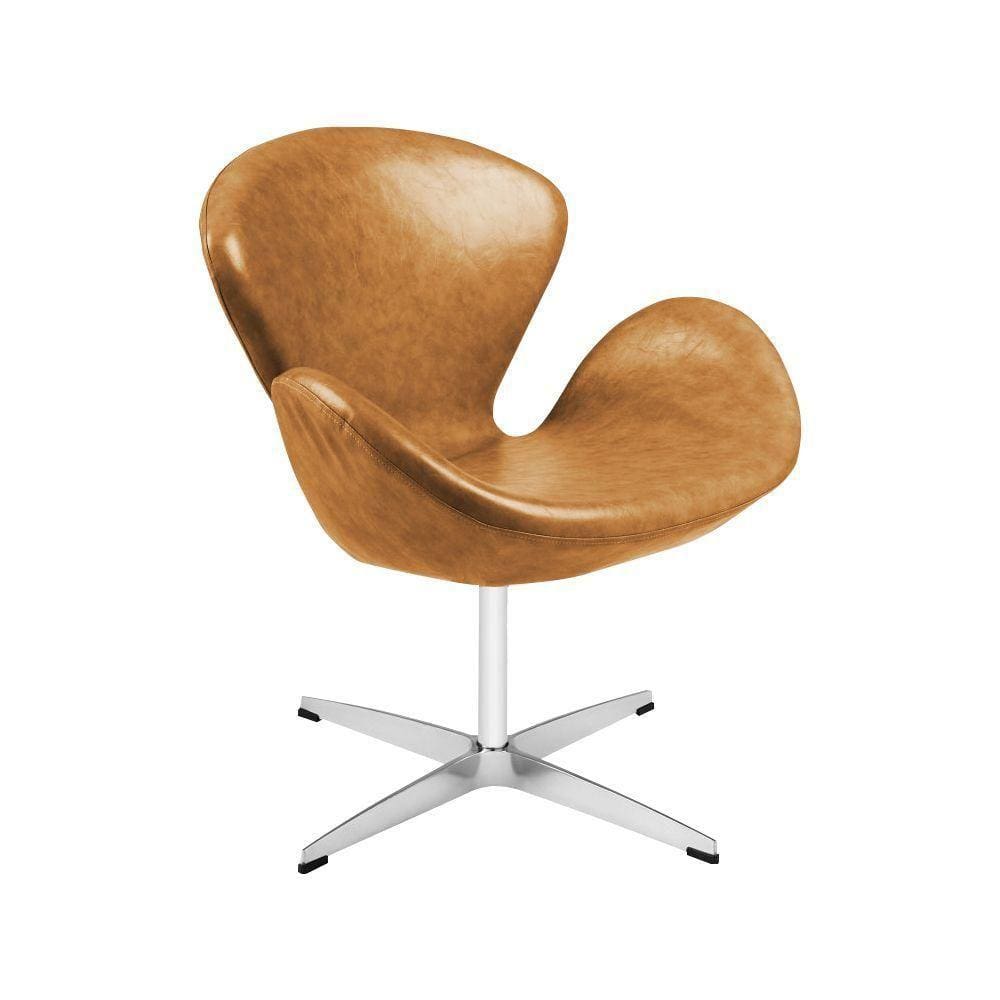 Poltrona Swan Couro Natural Caramelo Base Alumínio Giratória Cor Bege