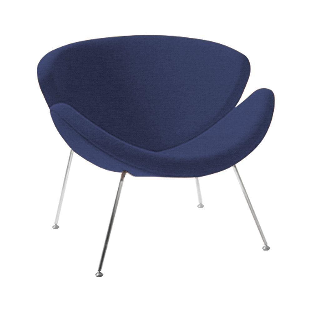 Poltrona Design Trevo Linho Azul Base Cromada Cor Amarelo