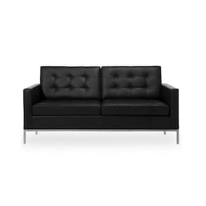 Sofá Florence Knoll 2 Lugares Inox Em Couro Natural Preto Cor Preto