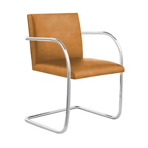 Cadeira Brno Couro Natural Caramelo Tubular Cromada Cor Bege