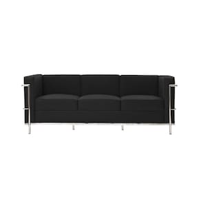 Sofa Le Corbusier De 3 Lugares Cromado Em Sintético Preto Cor Preto
