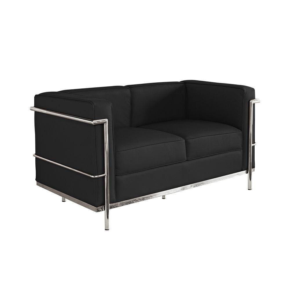 Sofa Le Corbusier De 2 Lugares Cromado Em Couro Natural Preto Cor Preto