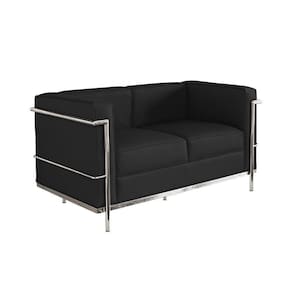 Sofa Le Corbusier De 2 Lugares Cromado Em Couro Natural Preto Cor Preto