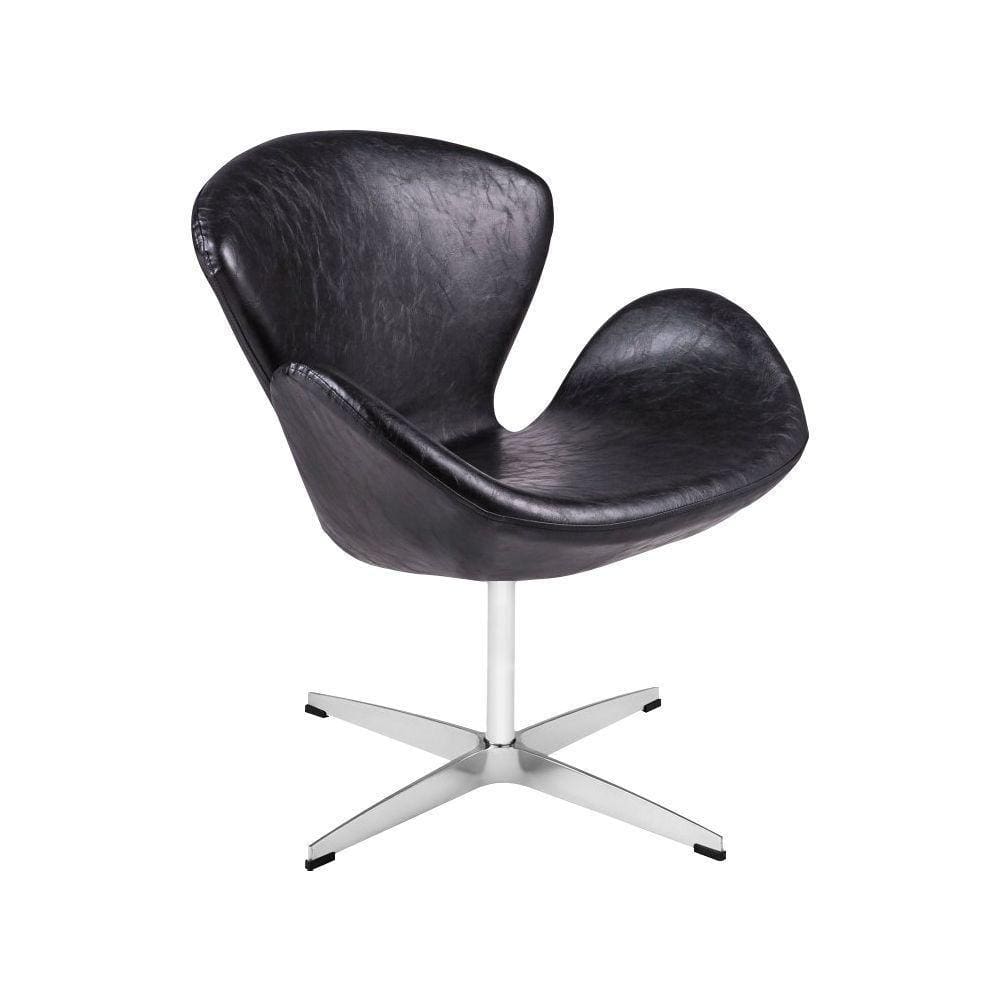 Poltrona Swan Couro Natural Preto Base Alumínio Giratória Cor Preto