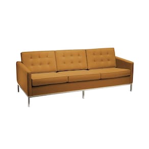Sofá Fixo Florence Knoll 3 Lugares Inox Em Couro Natural Caramelo Cor Amarelo
