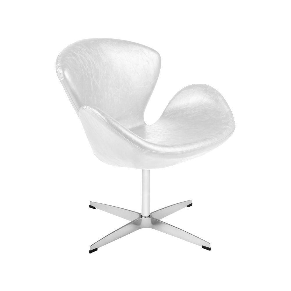 Poltrona Swan Couro Natural Branco Base Alumínio Giratória Cor Branco