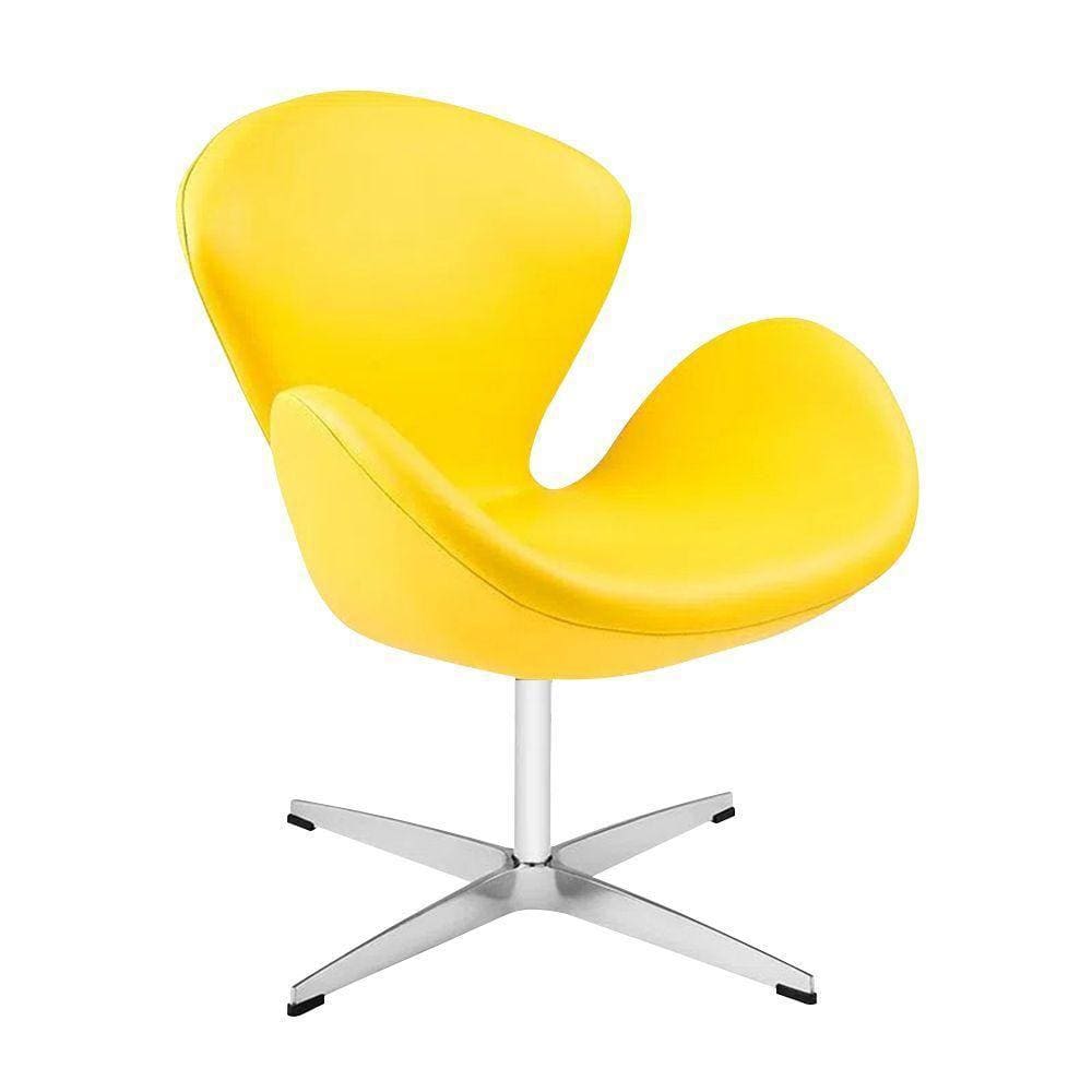 Poltrona Swan Couro Sintético Amarelo Base Alumínio Giratória Cor Amarelo
